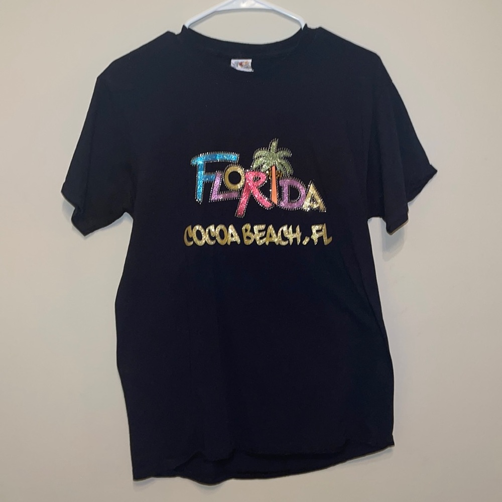 Black Sparkly, Rhinestone Cocoa Beach, Florida Shirt.